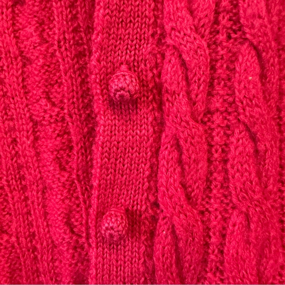 Vtg 1960s Wool Women's Watermelon Red Cable Knit Cropped Cardigan Sweater - Picture 3 of 6